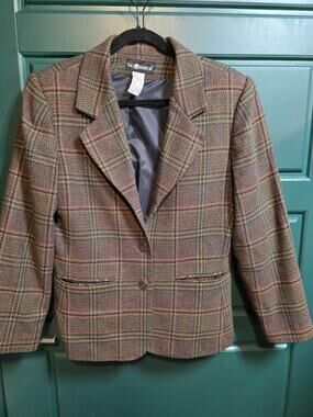 Vintage Wool Blend Plaid Blazer Women Size 12 Classic Preppy Academia Old Money